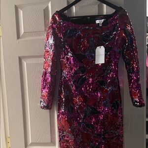 Dress the Population Pink and Purple Sequin Dress